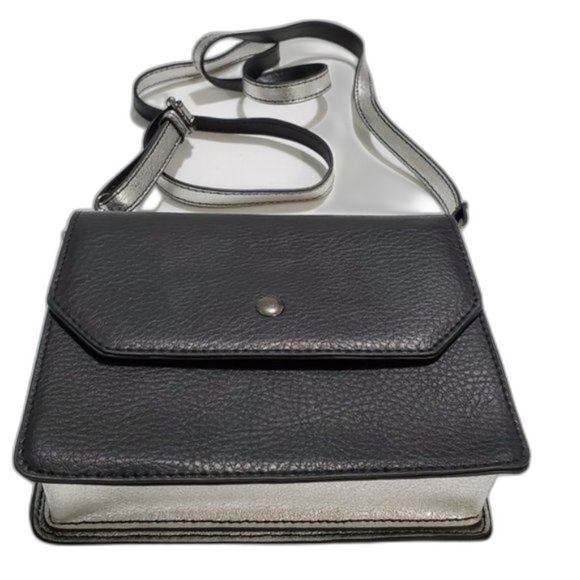silver and black colorblock crossbody bag square by MMS - Picture 1 of 10